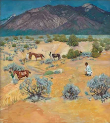 Paesaggio di Taos con indiani