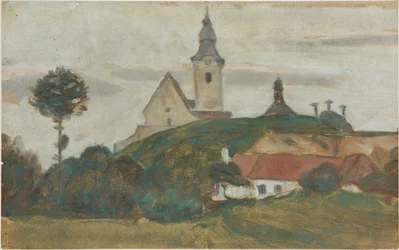 Paesaggio con chiesa e villaggio
