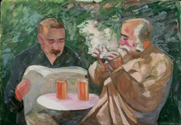 Uomini nel giardino della locanda