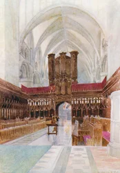 Cattedrale di Gloucester: Il coro (litografia a colori)