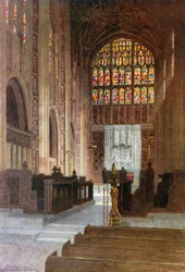 Abbazia di Sherborne: Coro e finestra orientale (litografia a colori)