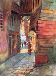 Scena di strada, Roumeli Hissar (litografia a colori)