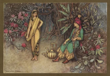 Tavola 12: "Adorneresti il palazzo del sovrano più potente", da Folk-Tales of Bengal ... Con 32 illustrazioni a colori di Warwick Goble (Edizione de luxe) 1914