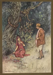 Tavola 14: "Marito, prendi tutta questa grande quantità di oro e queste pietre preziose", da Folk-Tales of Bengal ... Con 32 illustrazioni a colori di Warwick Goble (Edizione de luxe)