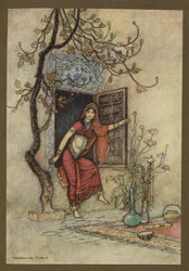 Tavola 7: "La Ragazza del Muro-Amirah." Folk-Tales of Bengal ... Con 32 illustrazioni a colori di Warwick Goble (Edizione de luxe)