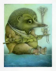 Riccio e amici in equilibrio, 2003 (tecnica mista su tavola)