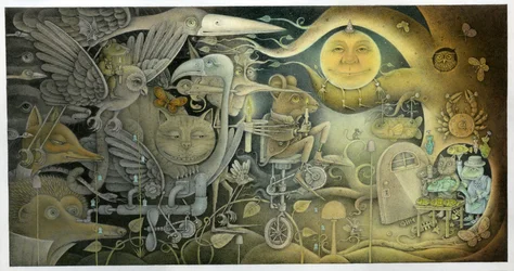 Creature apparse dal buio, 2010 (tecnica mista su tavola)