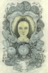 Ritratto di Alice allo specchio, 2022 (grafite, matite colorate, acquerello)