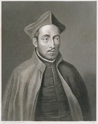 Ignazio di Loyola, inciso da W. Holl, da World Religion, pubblicato da A. Fullarton & Co.
