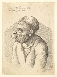 Busto di un uomo con naso adunco, labbro superiore prominente, bocca aperta e capelli corti ricci, 1665