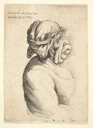 Busto di donna con bocca sporgente che indossa un vestito scollato e un panno legato intorno alla testa, 1660