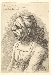 Busto di donna con bocca spalancata e lunghi capelli ricci che cadono sulle spalle, 1665