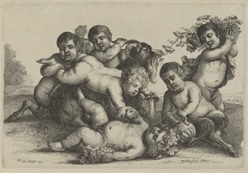 Tre bambini, due satiri, un baccante e una capra (serie: Putti e satiri)