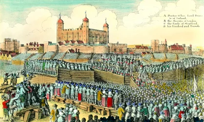 Prima Rivoluzione Inglese (1641-1649): esecuzione del politico inglese Thomas Wentworth de Strafford (1593-1641) il 12/05/1641 a Tower Hill a Londra