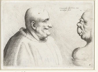 Teste di un uomo calvo e di una donna grottesca