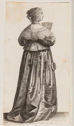 Donna con un ventaglio e uno specchio, vista di spalle