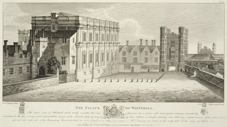 Il Palazzo di Whitehall, da un disegno nella Biblioteca Pepysian, Cambridge, pubblicato nel 1809