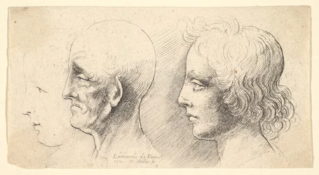 Tre teste di profilo, una solo in contorno, 1625-77