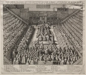 Westminster Hall, interno, con il processo del conte di Strafford