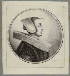 Donna con gorgiera e spilla da fronte