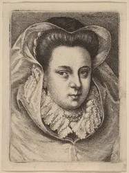 Donna con velo bianco e cappello nero (Maria Stuarda?)