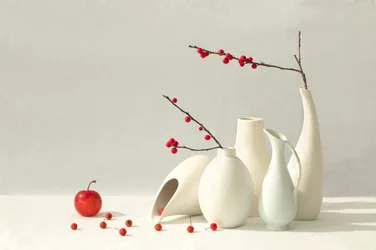 Bacche rosse, vasi bianchi