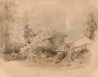 Paesaggio norvegese con mulino