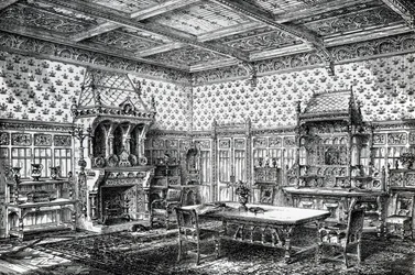Design per una sala da pranzo gotica, pubblicato in The House-Furnisher & Decorator, 1 settembre 1872