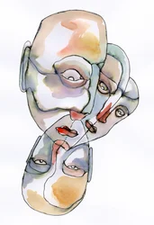 Volti frammentati - Acquerello