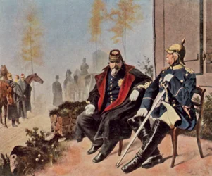 Napoleone III e Bismarck davanti alla casa del tessitore a Donchery, 2 settembre 1870 (litografia a colori ingrandita)