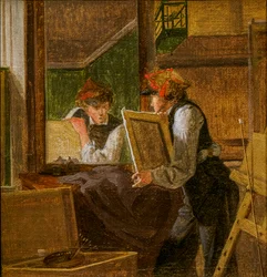 Bozza per Un giovane artista [Ditlev Blunck] che esamina uno schizzo in uno specchio