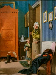 La visita della mendicante e del suo bambino (olio su tela)