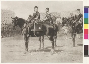 Imperatore Francesco Giuseppe I e zar Nicola II alla parata sul Champ-de-Mars a San Pietroburgo