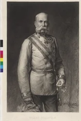 Francesco Giuseppe I in uniforme di gala di un feldmaresciallo, il cappello di gala inclinato