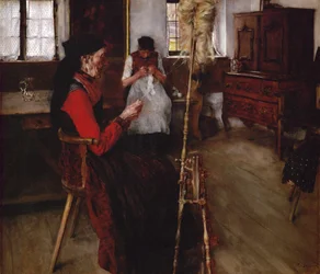 Donne che filano (olio su tela)