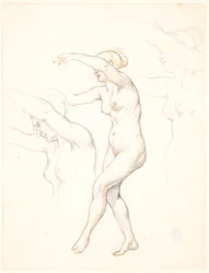 Foglio con tre studi di donna nuda danzante