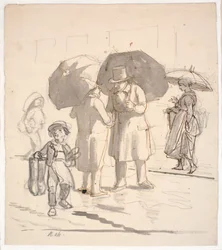 Scena di strada sotto la pioggia