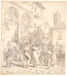 Musicisti di strada italiani in una piazza