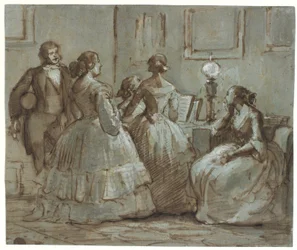 Scena di società di Copenaghen, si fa musica