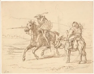 Mentre Sancho osserva, Don Chisciotte attacca