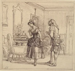 Rosina dà la lettera a Figaro per il conte Almaviva. (Il barbiere di Siviglia)