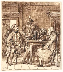 Scena di Barselsstuen. Corfitz beve vino del Reno con l