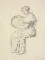 Donna seduta con tamburello