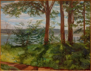 Paesaggio sul lago di Starnberg con tre alberi