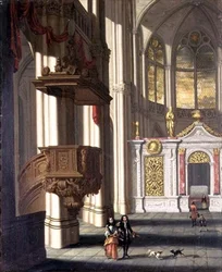 Interno di chiesa con figure eleganti