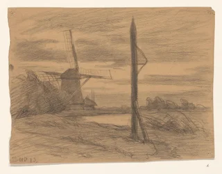 Paesaggio con palo e mulino a vento