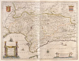 Andalusia e città di Siviglia, Stretto di Gibilterra, in "Theatrum Orbis Terrarum, sive Atlas Novus" di Willem Blaeu, Amsterdam