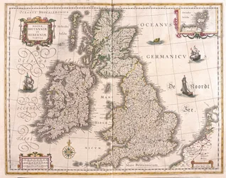 Irlanda e Gran Bretagna, in "Theatrum Orbis Terrarum, sive Atlas Novus" di Willem Blaeu, Amsterdam.