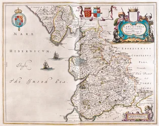 Lancaster e lancastshire, in "Theatrum Orbis Terrarum, sive Atlas Novus" di Willem Blaeu, Amsterdam