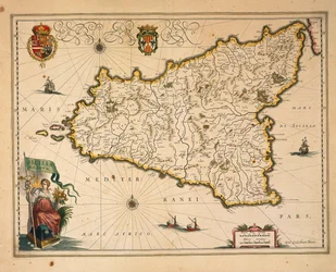 Mappa della Sicilia, dal Regionum Italiae, incisione